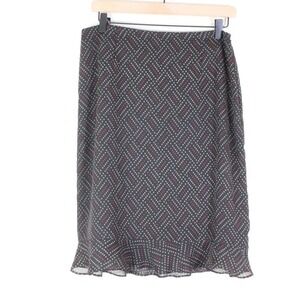 Ann Taylor Factory | Y2K Geometric Print Ruffle Hem Skirt Side Zipper Size 8